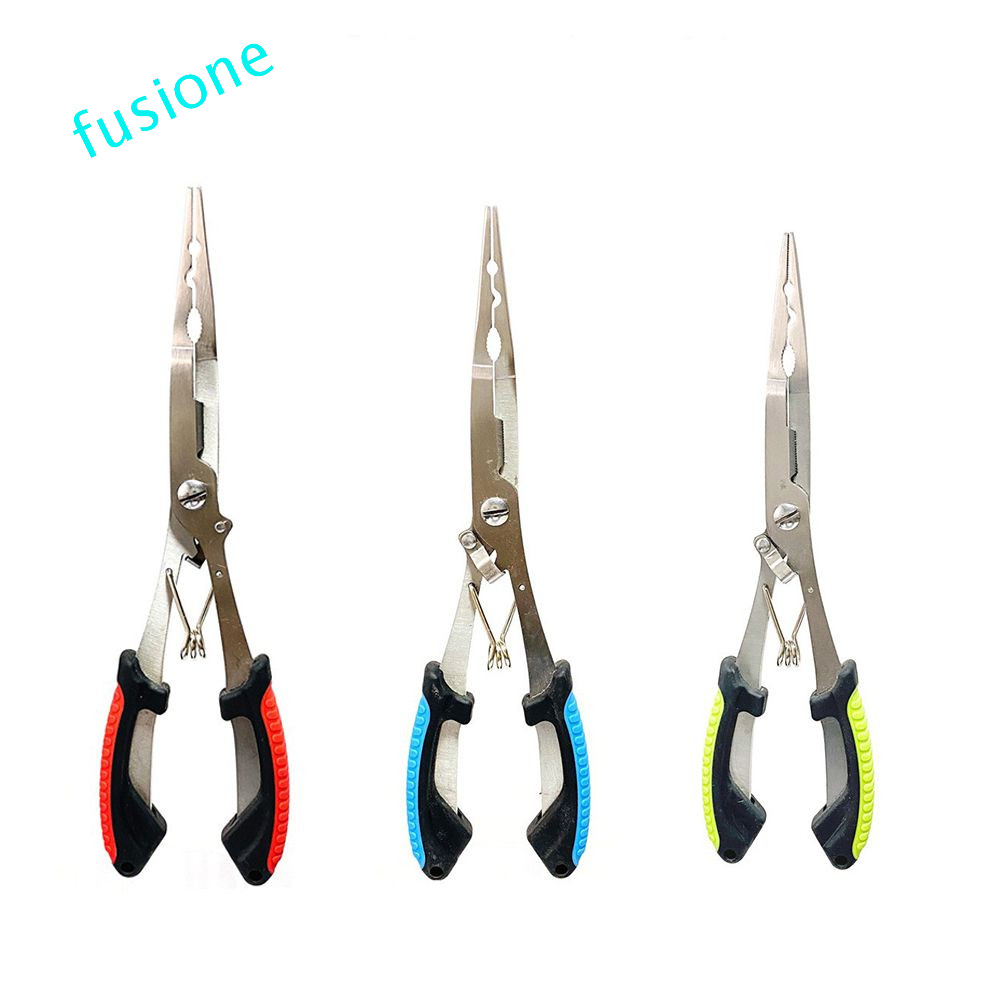 Fusionedge คีมตกปลาตัดสายพร้อมที่จับยางคีมปากปลาตะขอคีมเหล็ก Multi-functional Long-billed ตกปลาความแข็งแรงสูงผูกตะขอคีมเครื่องมือตกปลา