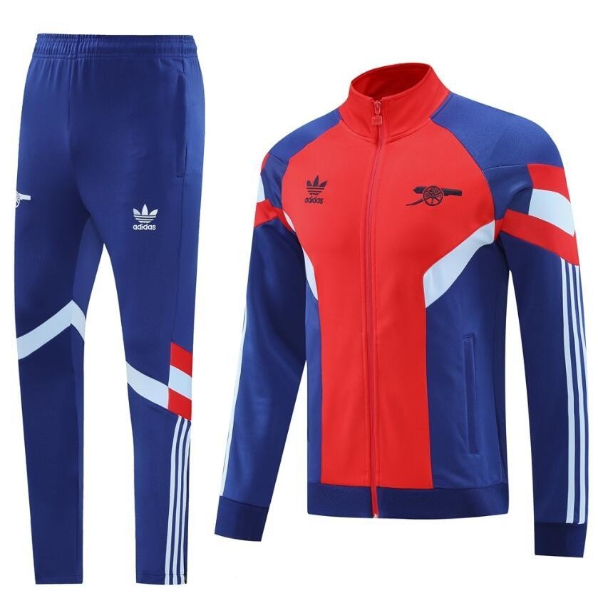 2024/25 Arsenal สีแดงสีฟ้าเสื้อฟุตบอลชาย Joggers ฟุตบอลการฝึกอบรมสวมใส่ Sportwear ชายกีฬา + กางเกงชุดลําลองโพลีเอสเตอร์ S-2XL