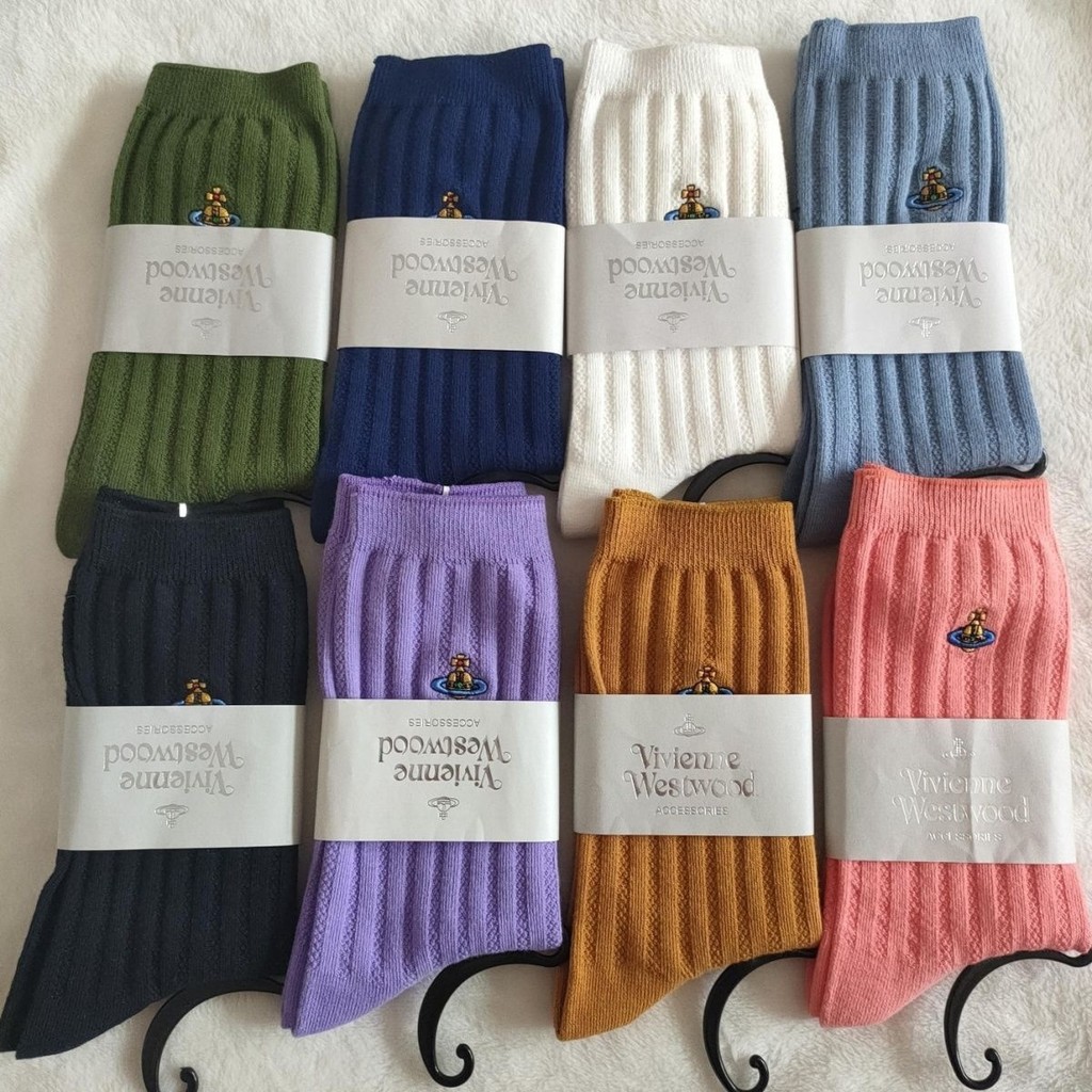 สินค้าใหม่ Queen Mother ถุงเท้าญี่ปุ่น Saturn เย็บปักถักร้อยสุภาพสตรีสีทึบคู่เข็มขนาดกลางหลอดผ้าฝ้ายแท้ All-Match Pile อินเทรนด์