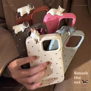 แมวคลาน 3D น่ารักเหมาะสําหรับเคสโทรศัพท์ IPhone 16 Apple 15promax/13/14/12 Minimalist Polka Dot Soft Shell