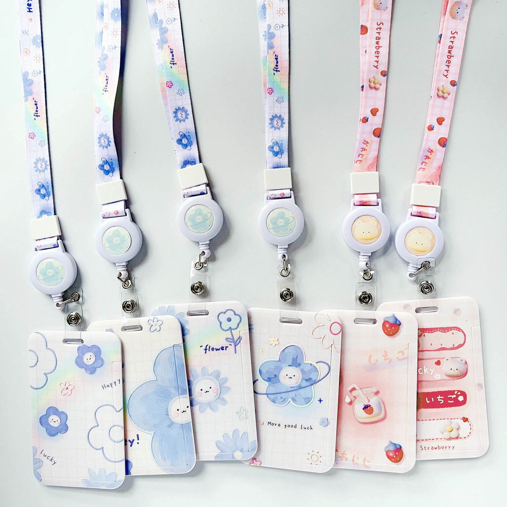 ดอกไม้สีฟ้า รหัส ป้ายผู้ถือชื่อนักเรียนแท็กบัตรการเข้าถึงบัตรปกบัตรฝาครอบป้องกันฮาร์ดผู้ถือยืดเชือกเส้นเล็ก