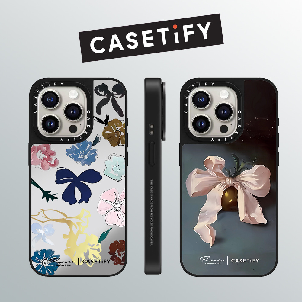 Drop proof CASETIFY เคสโทรศัพท์สําหรับ iPhone 16promax 16pro 16 15Pro 15promax 14promax 13 13promax พิมพ์ด้านข้างเคสแข็ง Retro bowknot 12 12promax กรณี iPhone 11 กรณีคุณภาพสูง
