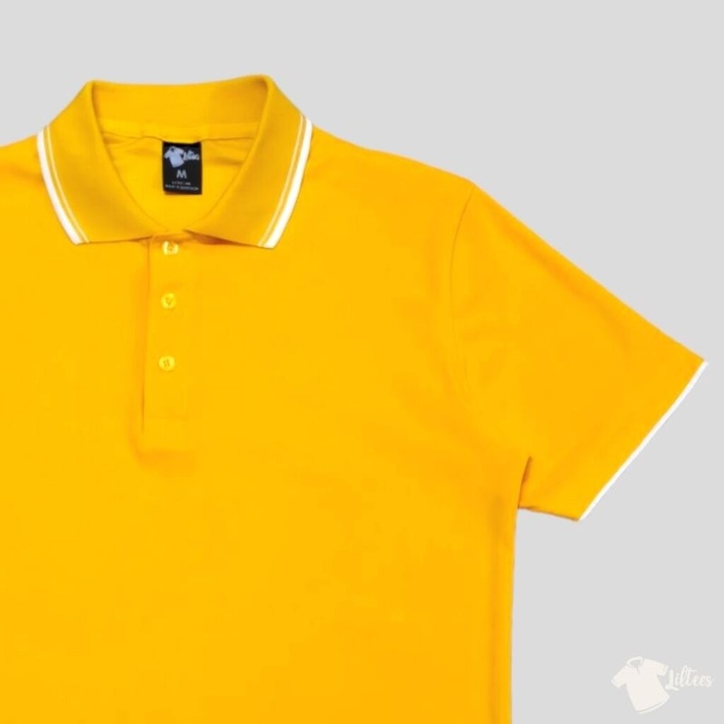 เสื้อโปโล คอปก สีเหลือง ขลิบขาว กุ๊นปลายแขนสีขาว | Kaneko MC