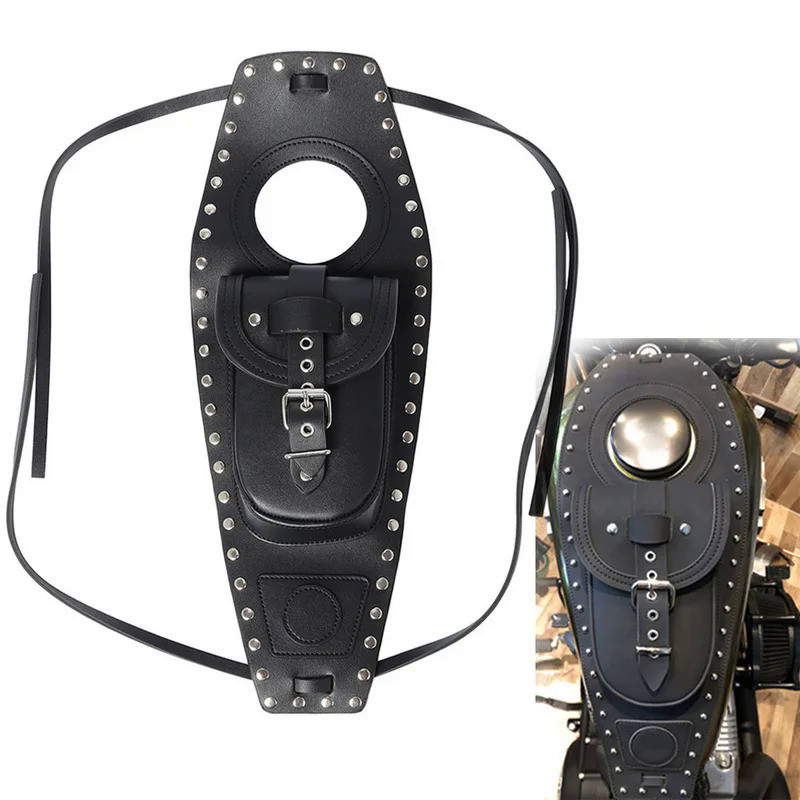 Mo Motorbike Fuel Gas Tank Cover Panel Dash Console Center Pouch Rivet Bag PU Leather For Harley-Dav