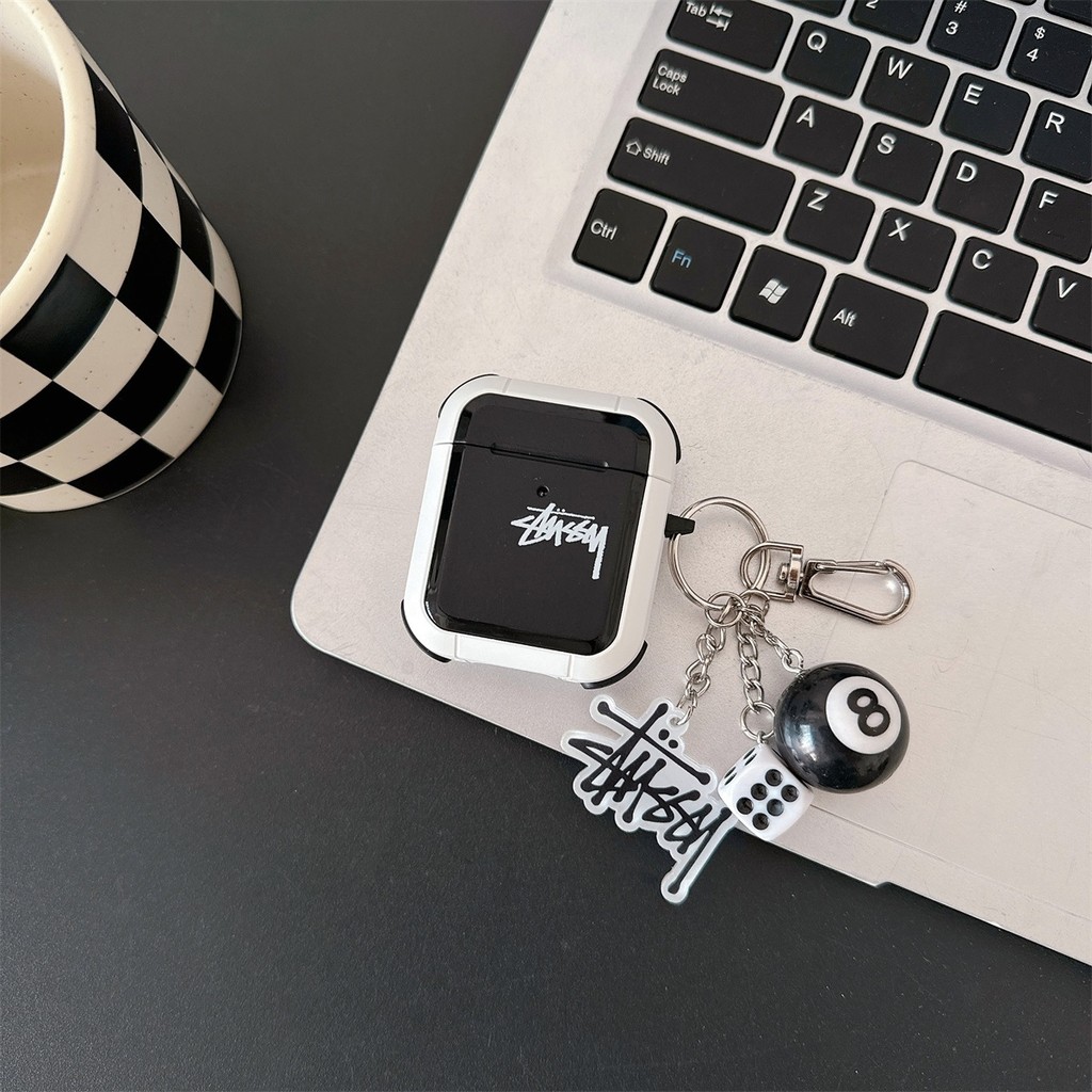 Armor STUSSY ปลอกซิลิโคนพร้อมพวงกุญแจสําหรับ AIRPODS 4 ANC PRO 1/2/3 PRO เคสป้องกัน - รูปที่ 3