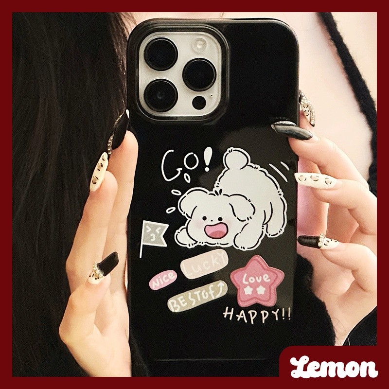 เคสโทรศัพท์มือถือนิ่ม ลายการ์ตูนลูกสุนัขน่ารัก แวววาว สีดําวาว สําหรับ Iphone 15 15promax 14pro 14promax 13 13pro 13promax 11 12 12pro 12promax XR XSMAX 7P 8P