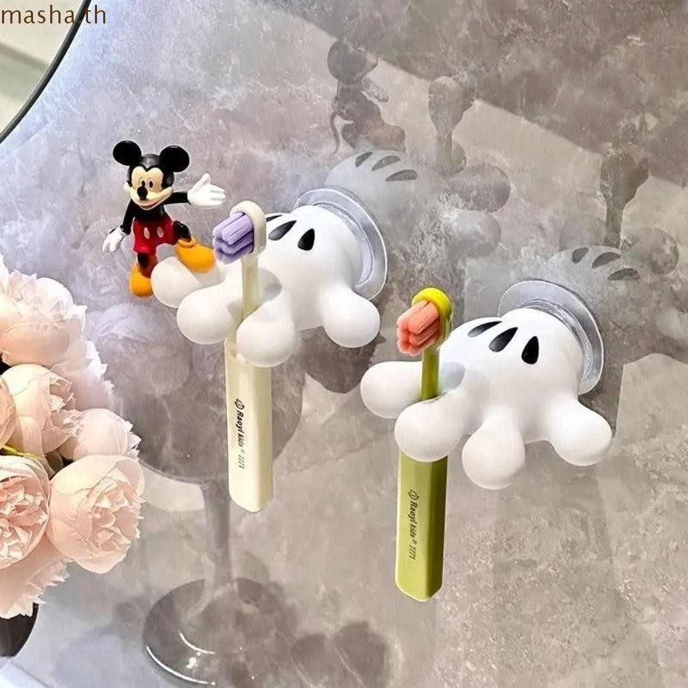 ชั้นวางแปรงสีฟันในห้องน้ําติดผนังแขวนน่ารักมิกกี้เมาส์การ์ตูนปาล์มที่วางแปรงสีฟันตะขอมัลติฟังก์ชั่นอุปกรณ์ห้องน้ําเครื่องจ่ายแปรงสีฟันห้องน