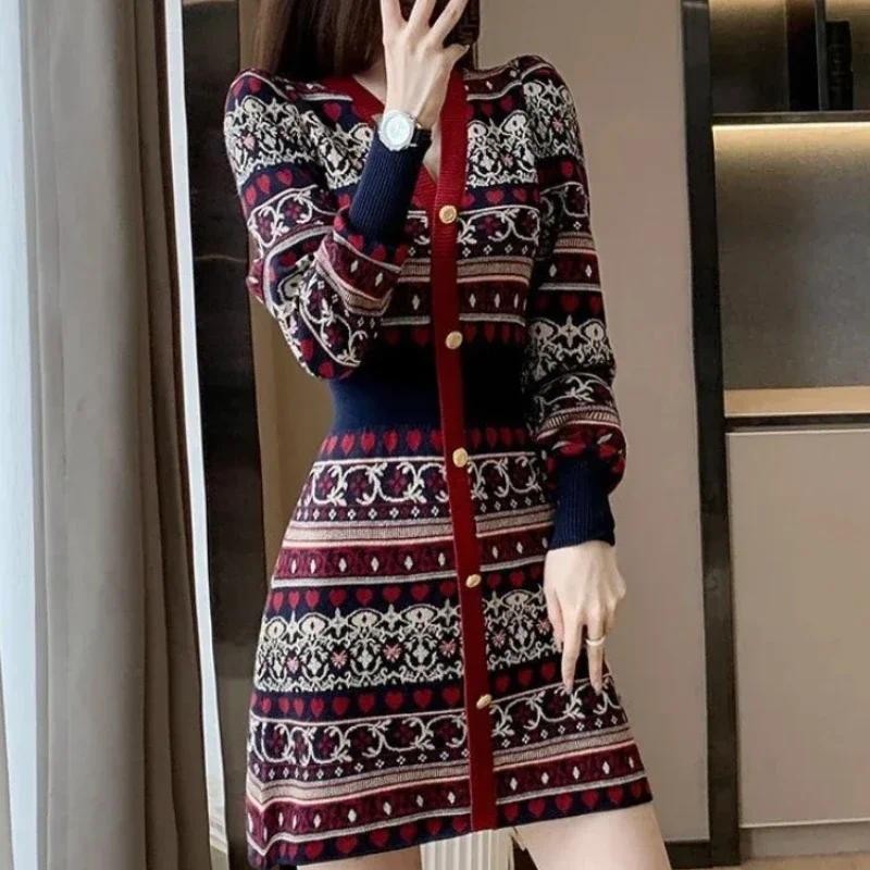 Vintage ฤดูใบไม้ร่วงและฤดูหนาวผู้หญิงโครเชต์ชุดใหม่หญิงถักชุดคุณสมบัติ Harajuku Elegant Party Kpop Curvy หลวม Thic