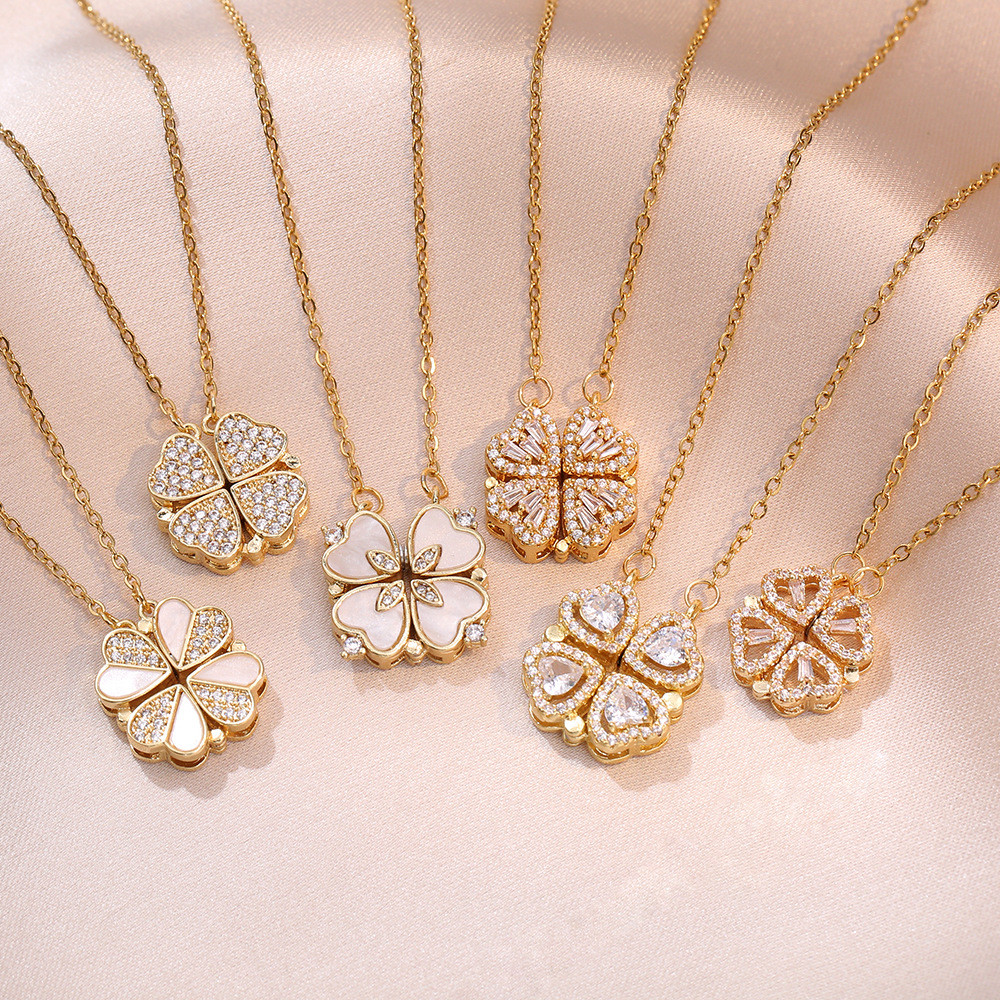 สไตล์ใหม่ 316L Four-Leaf Clover รูปหัวใจหนึ่งสไตล์ Two-Wear All-Match 18K Gold สร้อยคอสแตนเลส