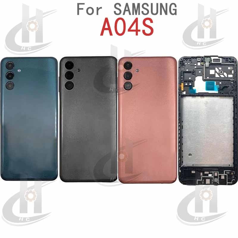 สําหรับ Samsung Galaxy A04s แบตเตอรี่ฝาหลังกรอบกลาง + ปุ่ม + กรอบด้านหน้า LCD + เลนส์กล้อง