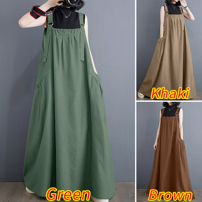 ZANZEA ใส่ ซานเซีย ผู้หญิงเกาหลีสบายๆสีทึบจีบตารางปกปรับสายรัดกระโปรงแขวน