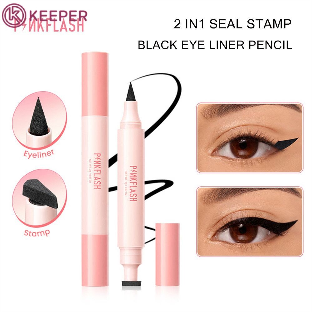 PINKFLASH Seal Liquid Eyeliner Stamp Marker Pen ปากกามาร์คเกอร์อายไลเนอร์แบบหัวปั๊ม 2 ด้าน กันน้ำ ติดทนนาน 2-in-1 Seal Stamp สีดำ เครื่องสำอางแต่งหน้า 【Keeper】