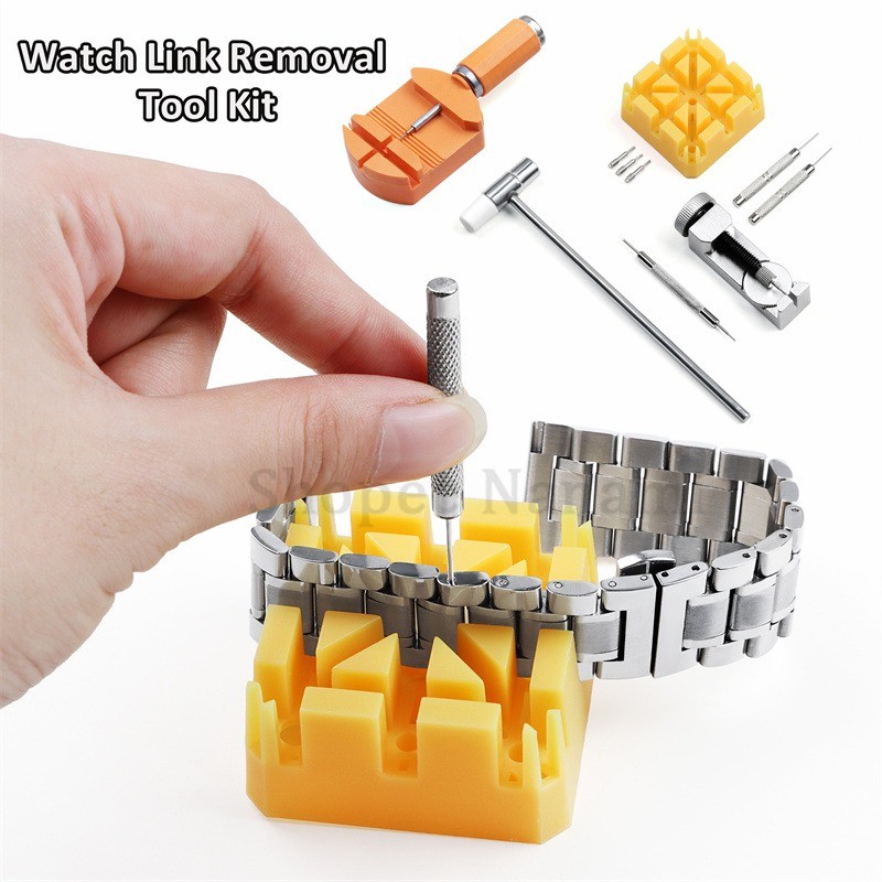 นาฬิกา Link Removal ชุดเครื่องมือสายนาฬิกาสร้อยข้อมือ Chain Link Holder ค้อน Punch Pins Remover Adjuster ชุดเครื่องมือสําหรับช่างซ่อมนาฬิกา