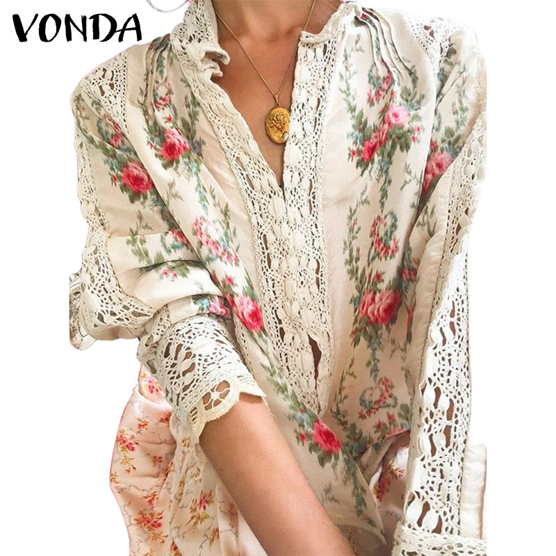 แย่ ผู้หญิงวินเทจหรูหราแฟชั่นดอกไม้พิมพ์เสื้อแขนยาวเสื้อหลวม