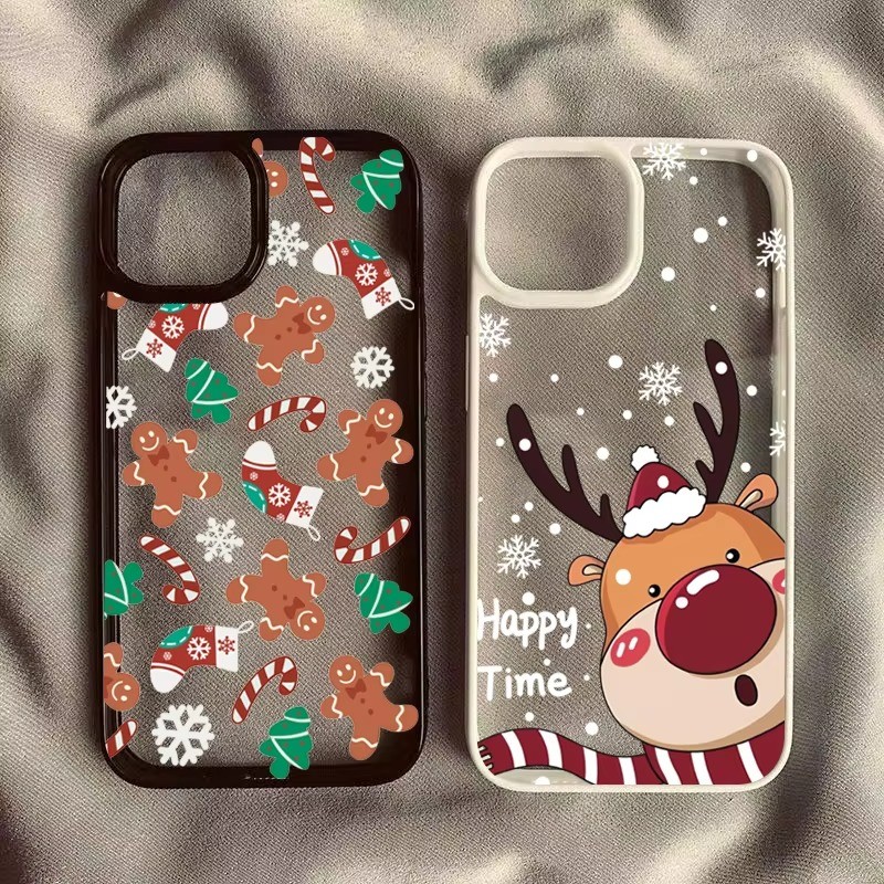 Christmas Stocking Elk Snow Case สําหรับ Samsung A16 A15 A05S A35 A06 A55 A12 A54 A34 A14 A05 A13 A52 A32 A23 กรอบกันกระแทกคริสตัล Clear ป้องกันปกหลัง