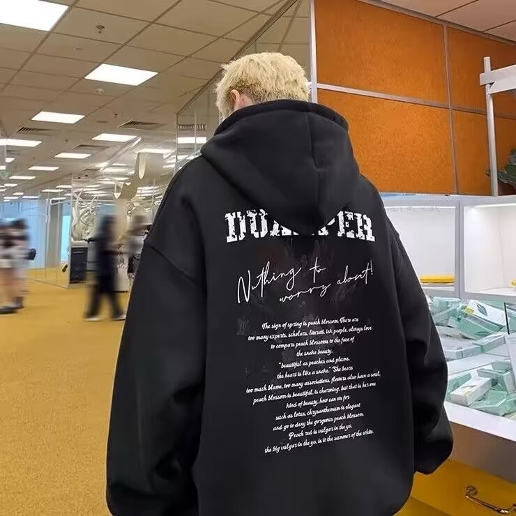 แฟชั่นภาษาอังกฤษพิมพ์ Pttern Hoodie ผู้ชาย Oersize หลวม