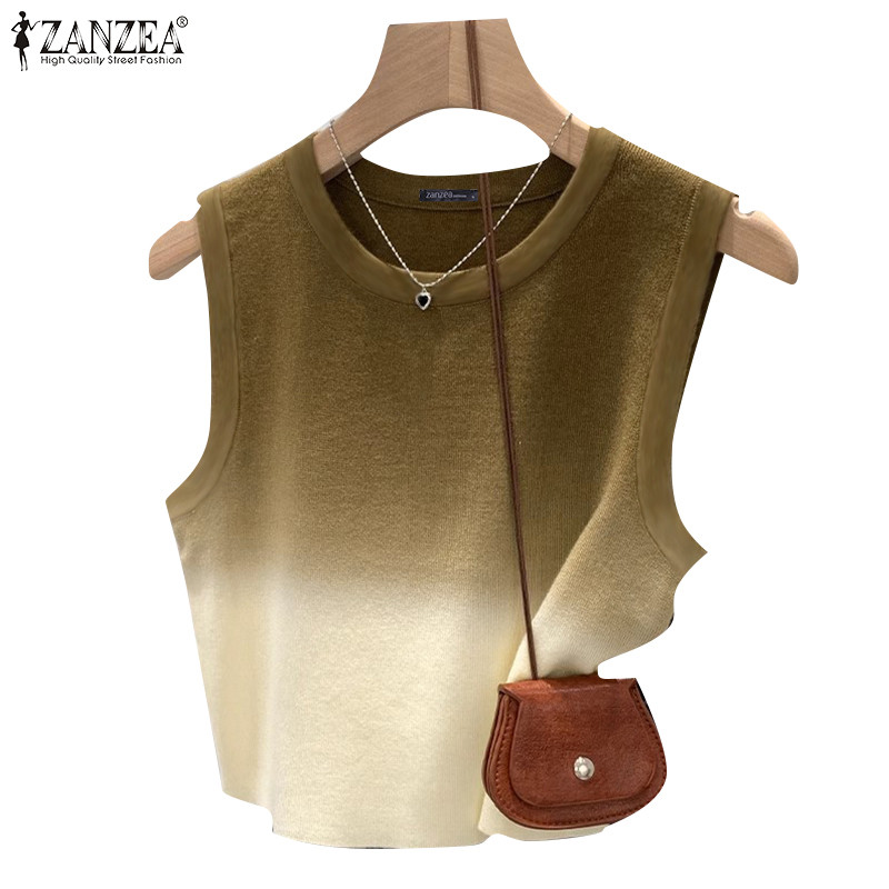 ZANZEA ซานเซีย ผู้หญิงเกาหลีลําลองรอบคอแขนกุดไล่โทนสีแฟชั่นเสื้อกั๊ก