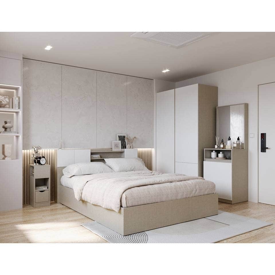 Koncept Furniture ชุดห้องนอน ขนาด 5 ฟุต รุ่น Hollyn สีผ้าครีม ตัด ขาว  แบรนด์ KONCEPT FURNITURE