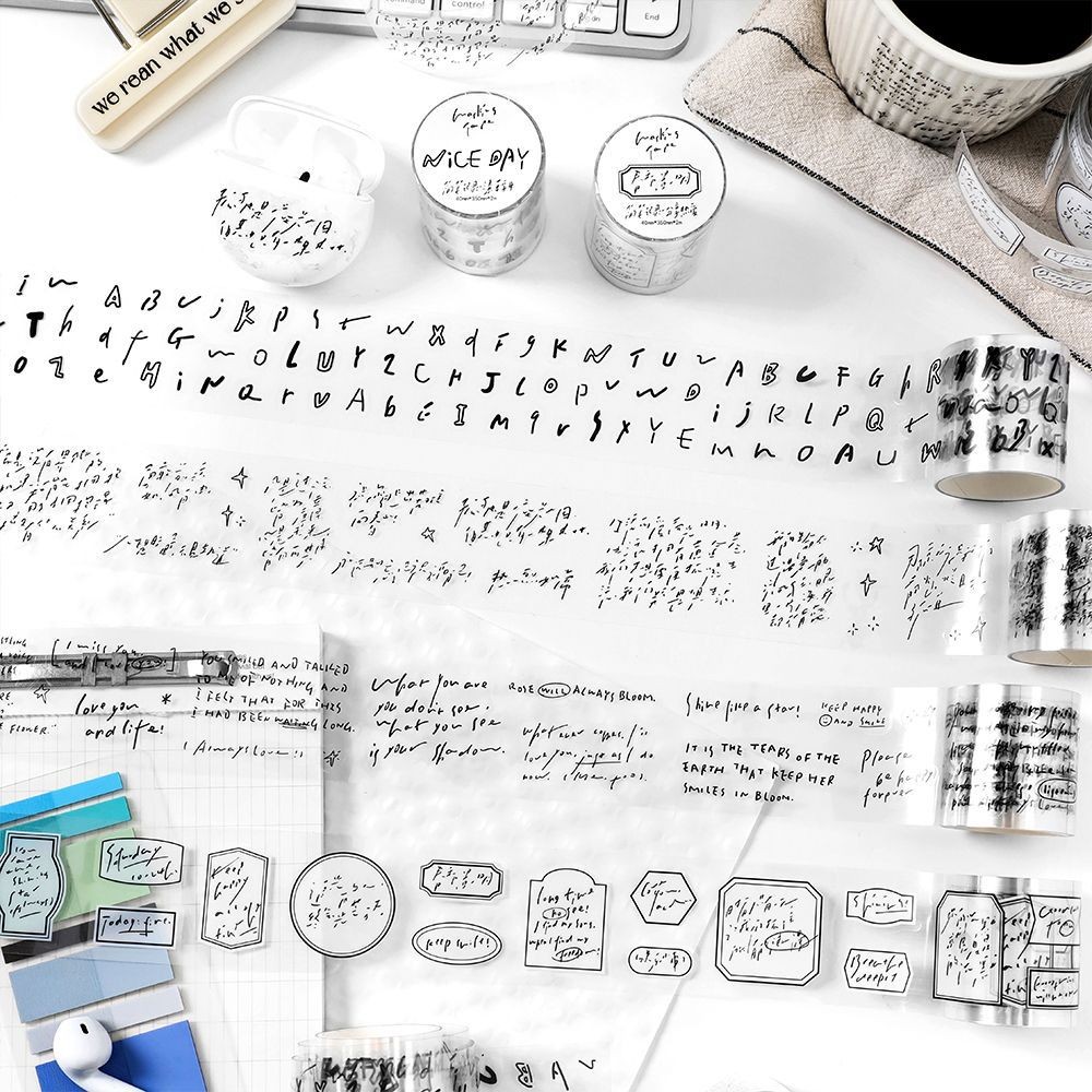 ไดลี่|Jane Notes บันทึก PET Die-Cut Tape ins สติกเกอร์ตัวอักษรภาษาอังกฤษคู่มือ DIY ฐานตกแต่ง Collage คู่มือสติกเกอร์เทป