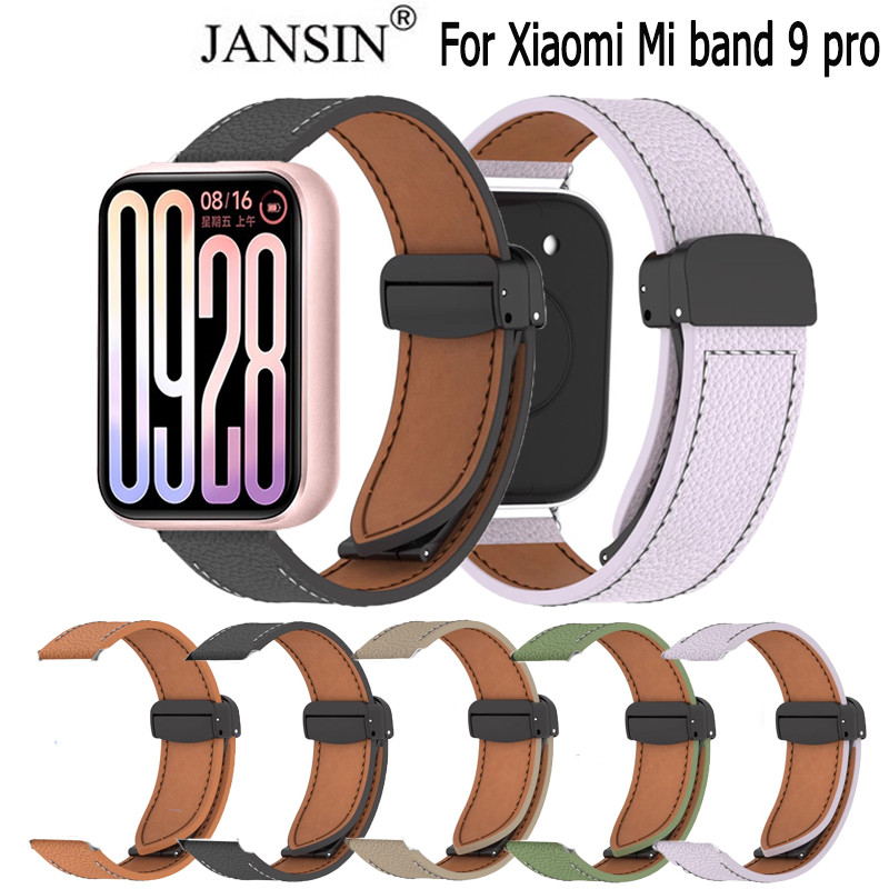 ใหม่ลิ้นจี่หนังแท้แม่เหล็กดูดหัวเข็มขัดสําหรับ Xiaomi Mi band 9 pro Smartwatch สายคล้องคอสําหรับชายหญิงสําหรับ Xiaomi สมาร์ท band 9 pro