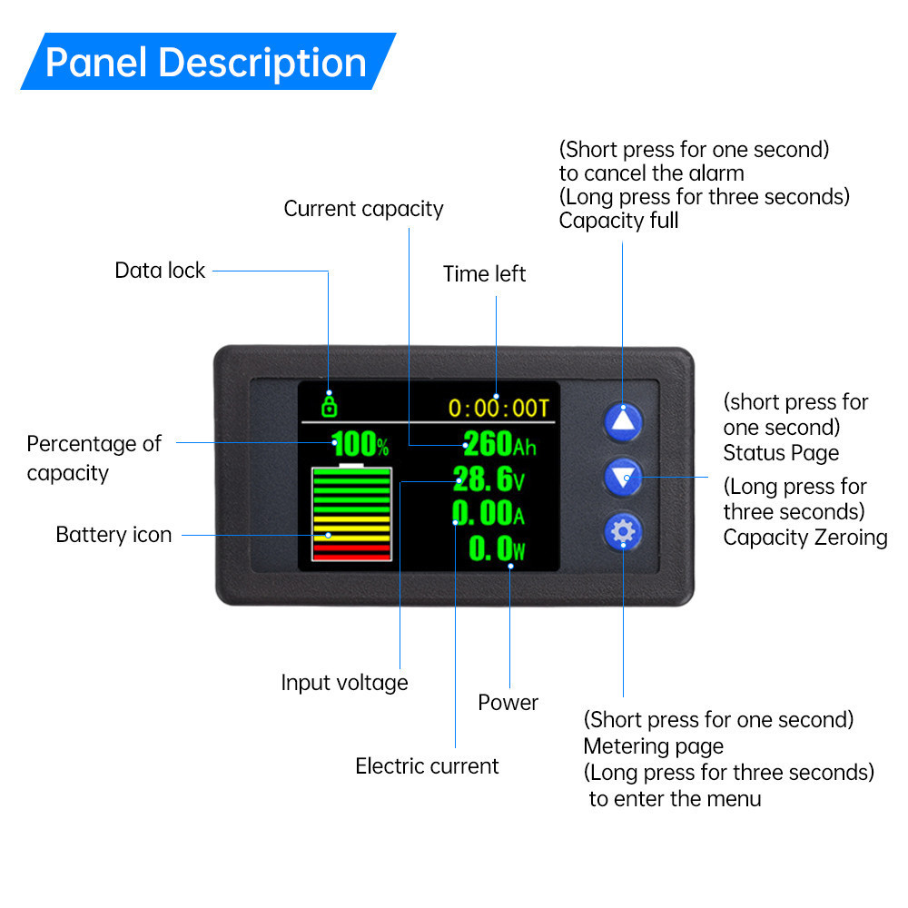 Aideepen H56AH เครื่องวัดแรงดันไฟฟ้าและกระแสแสดงพลังงานความแม่นยําสูง Hall Coulmb meter DC 10~100V 50A/100A/200A/300A/400A ราคา ถูกที่สุด ดีลบีเคเค แกลเลอรีภาพที่ 3