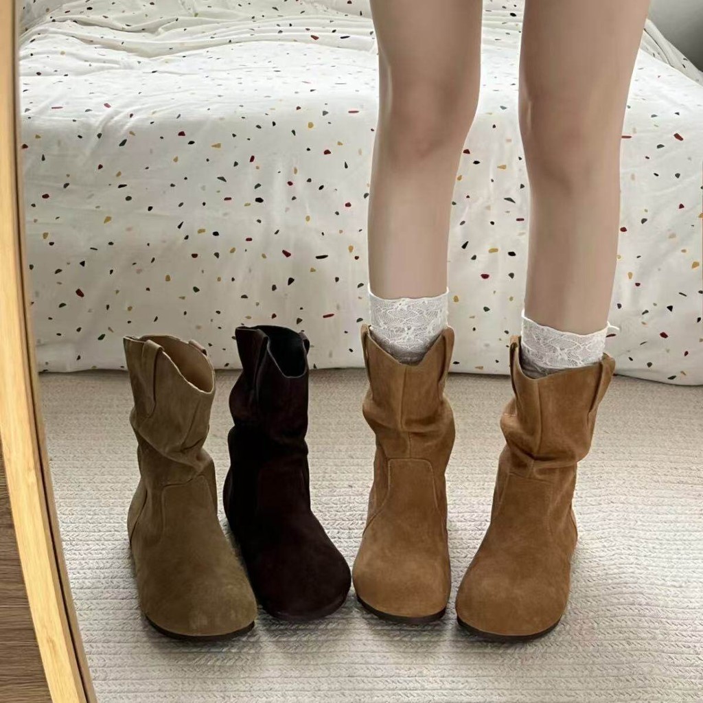(แนะนำ+1ไซด์ค่ะ) TX621 รองเท้าบูทหุ้มข้อส้นเเบน(เเถมพื้นเสริมส้น) วัสดุPU ฤดูใบไม้ร่วงเเละฤดูหนาว สไตล์เกาหลี
