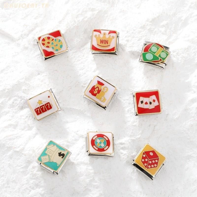 ยอดนิยมสีแดงเงินเกมดอกไม้อิตาเลี่ยน Charm Links Fit 9 มม.สร้อยข้อมือสแตนเลสทําเครื่องประดับ