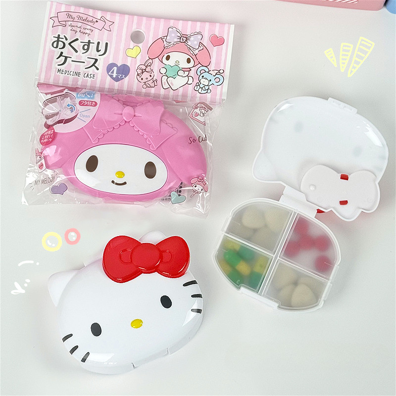 SANRIO เคสยาซานริโอ้ Melody Kitty กล่องเก็บของแบ่งช่องแบบพกพา