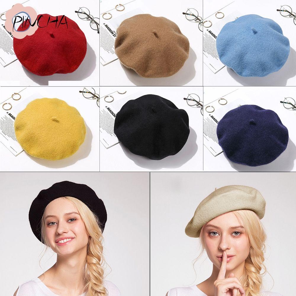 Pincha หมวกเบเร่ต์ฤดูใบไม้ร่วง Baggy Beanie หญิงสาวหมวกแบนหมวก