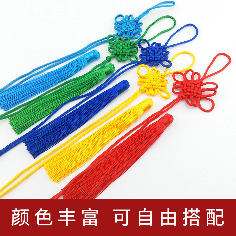 สีทึบ6ปมกระทะบวกหูเดียวถักด้วยมือจีนพู่พู่งานฝีมือ DIY อุปกรณ์แขวนรถปมร่ำรวย kfqk