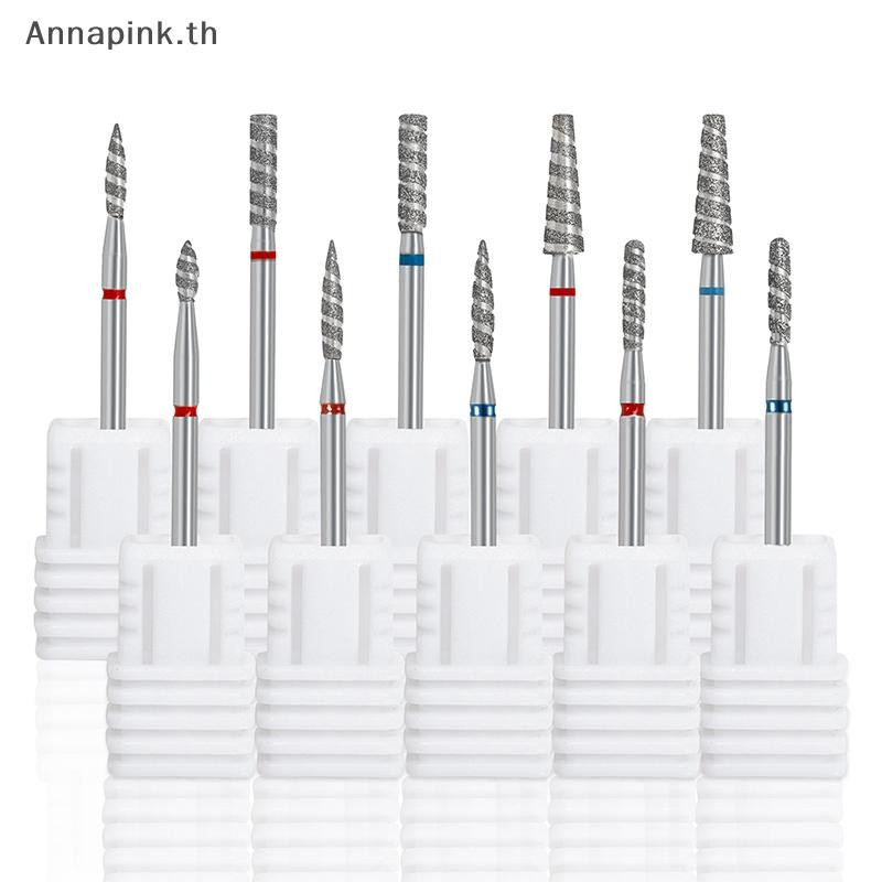 Annapink.th เล็บ Bits เปลวไฟ Cuticle เจาะ Bit เล็บเครื่องตัด Rotary Burr เจาะอุปกรณ์เสริมเกลียวเล็บขัด Mills เครื่องมือ EN