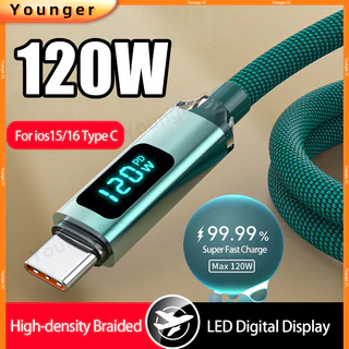 จอแสดงผลดิจิตอลอัจฉริยะ 120W Super Fast สายชาร์จ, USB To Type C Charger สายไฟ LED Digital Display, โปร่งใส Dual Type C ข้อมูลสายสําหรับ ios15/16 ประเภท C