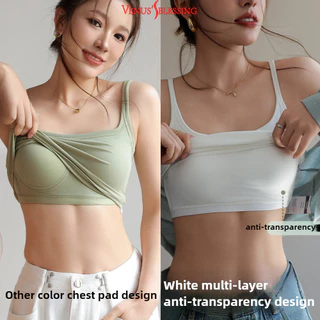 2 in 1 Cotton U-neck fixed-cup เสื้อกล้าม, bra-top, basic white black Grey Camisoles
