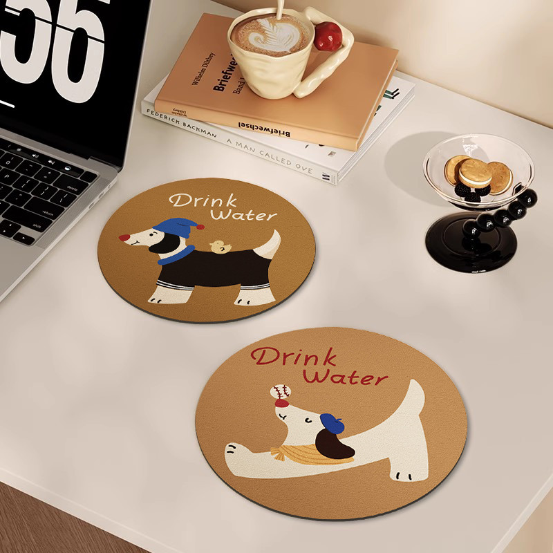 น่ารัก Dachshund Placemat รอบฉนวนกันความร้อน Coaster การ์ตูนสุนัขรูปแบบตาราง Decor