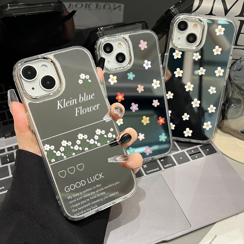ดอกไม้ เคสโทรศัพท์กระจก สำหรับ iPhone 16 11 12 13 14 15 ProMax XR XS Max  XS กันกระแทก