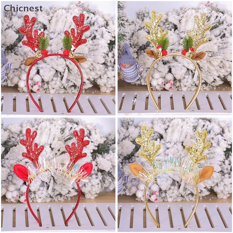 [Chicnest] ยางรัดผมคริสต์มาสทองสีแดงกวางระฆังกวางเขากวางชุดผมxmas Pine s Headwearของขวัญสําหรับเด็กPop Boutique