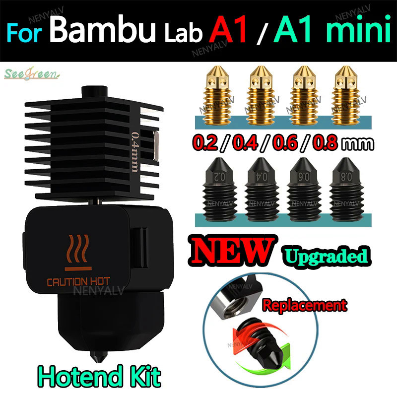For Bambu lab A1 mini Hotend Kit Hardened Steel Nozzle 0.2/0.4/0.6/0.8mm nozzle For Bambu lab A1 Hot