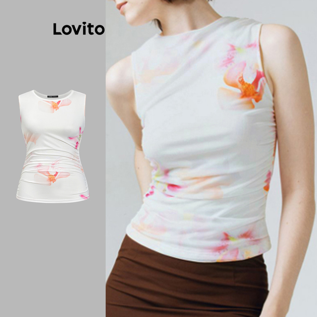Lovito เสื้อกล้ามลายทรอปิคอลลำลองสำหรับผู้หญิง L99ED1041