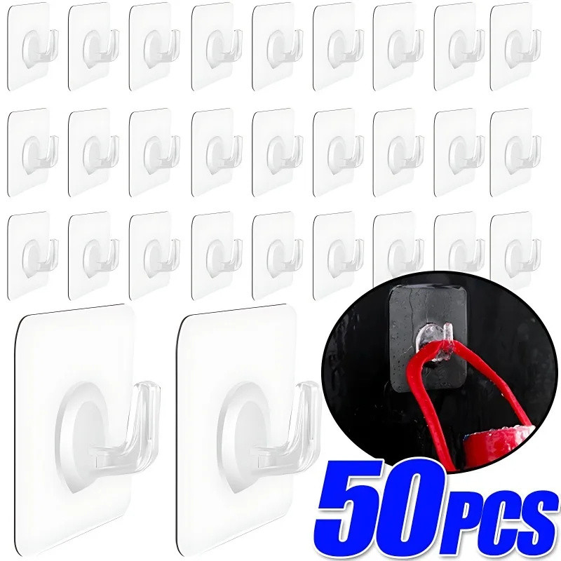 ตะขอติดด้วยตนเองโปร่งใส - Punch Free Wall Sticky Organizer - ที่ใส่พวงกุญแจหน้าแรก - ห้องครัวห้องน้ําผ้าเช็ดตัว Rack