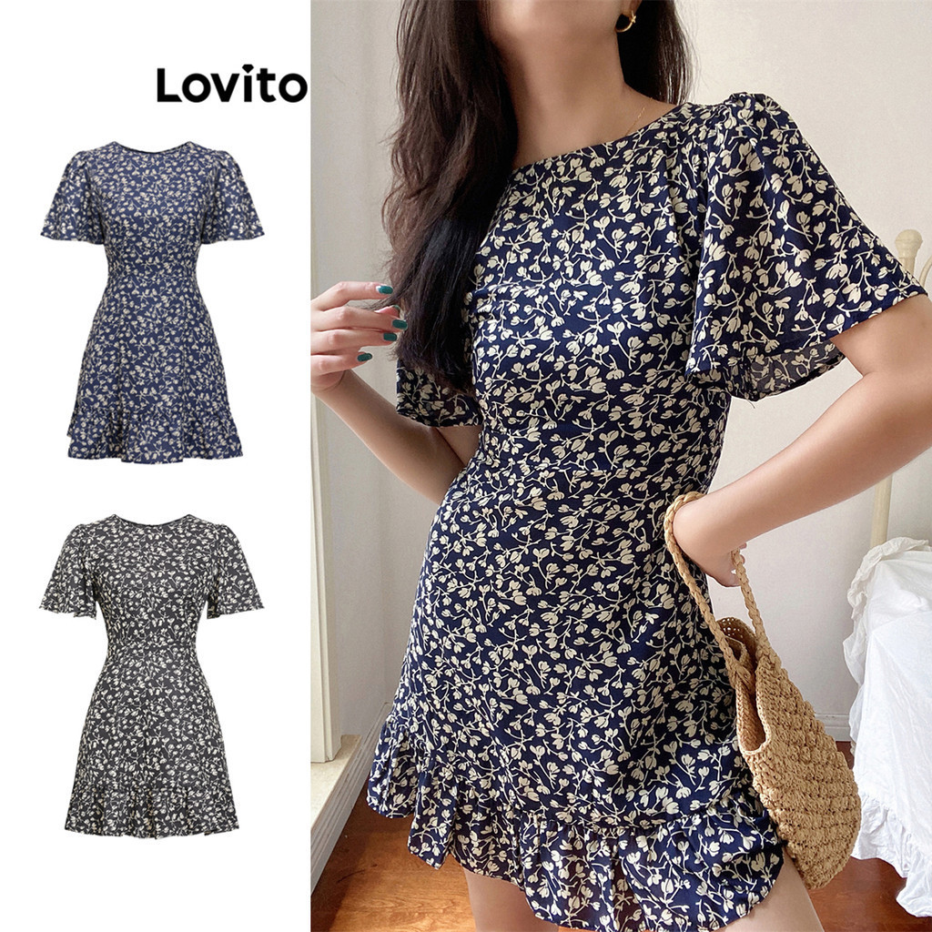 Lovito ชุดเดรสผู้หญิง พิมพ์ลายดอกไม้ สไตล์โบโฮ L87ED381(หลากสี)