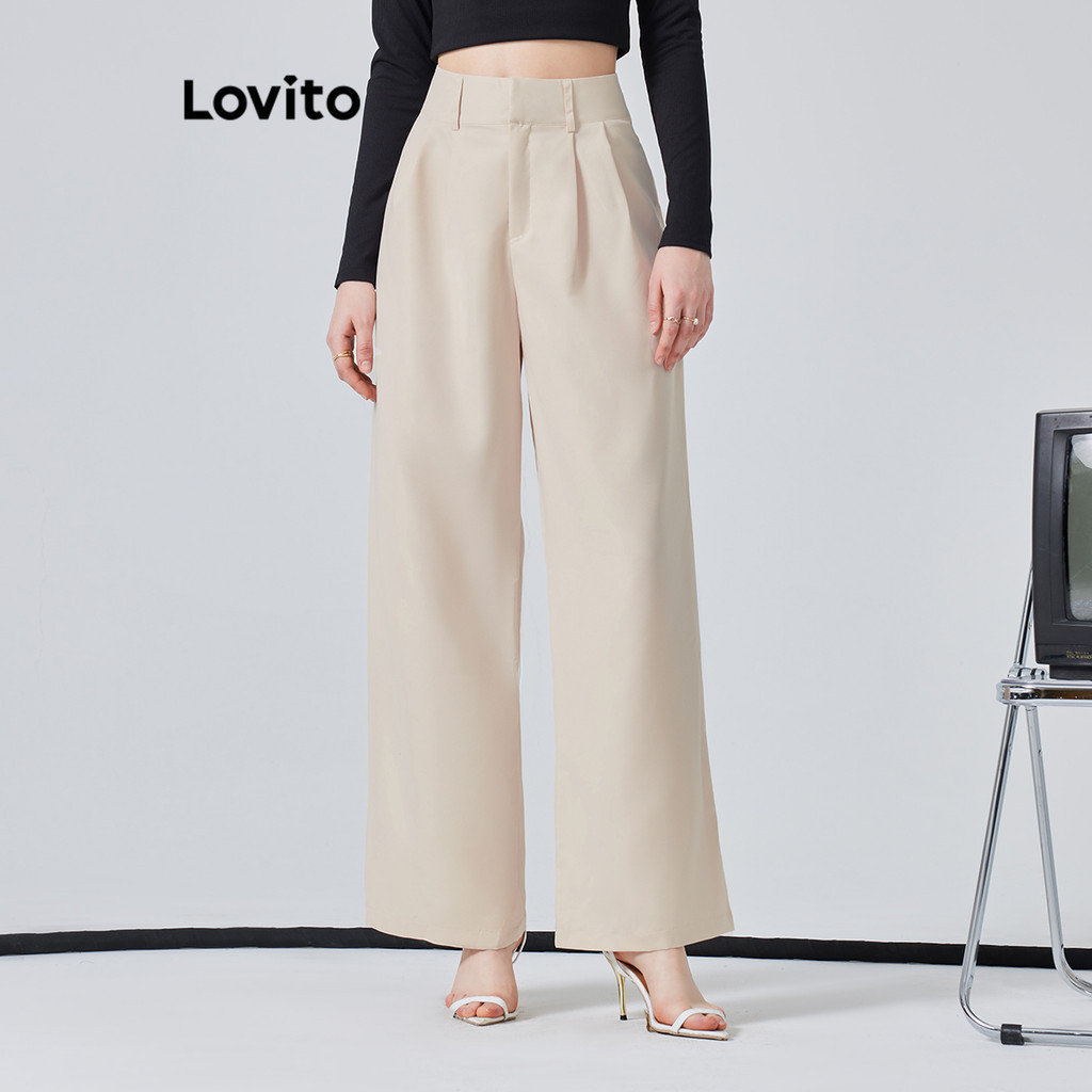 Lovito กางเกงขายาวผู้หญิง สีพื้น หรูหรา L74ED154