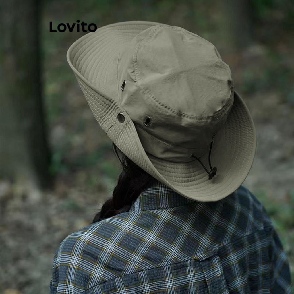 Lovito หมวกกันแดดผู้หญิง ป้องกันยูวี สีพื้น สไตล์ลำลอง LFA24079