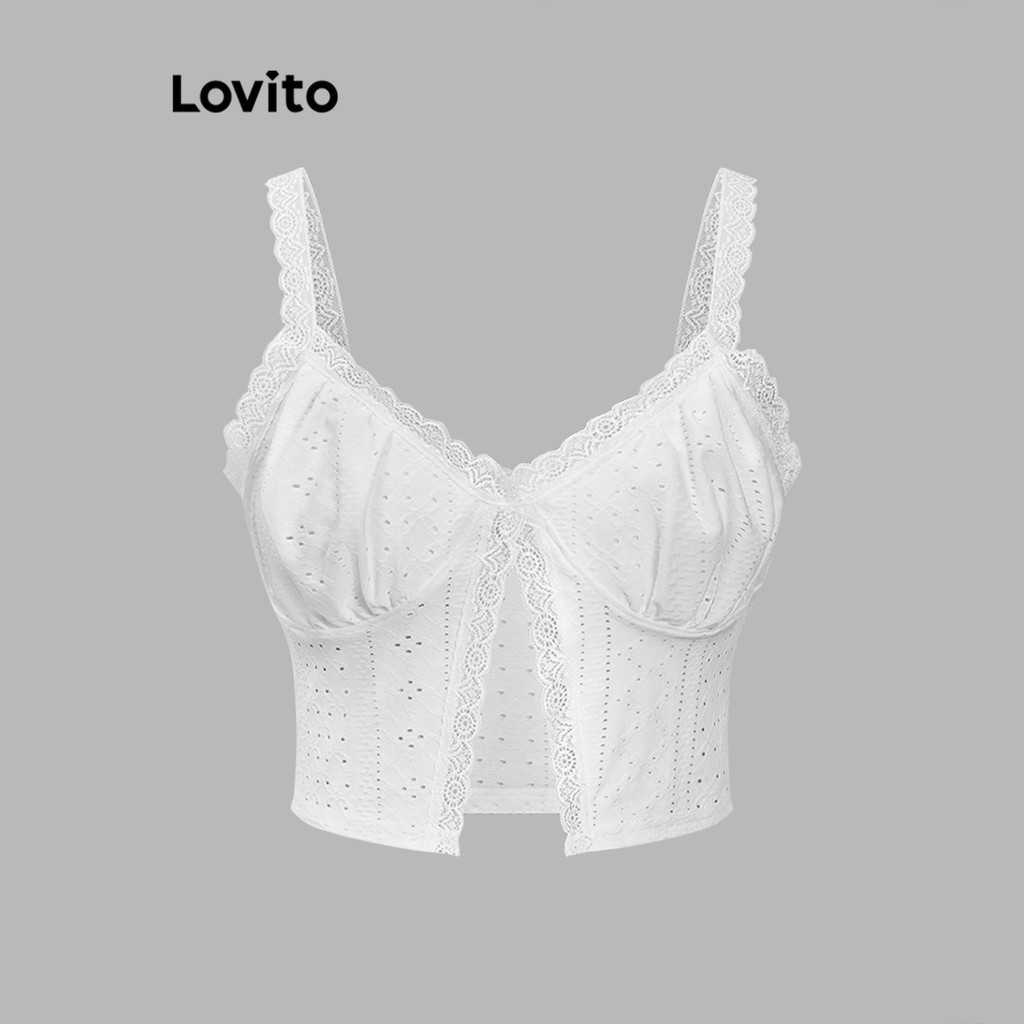 Lovito เสื้อแขนกุดผู้หญิง ลูกไม้ สีพื้น สไตล์ลำลอง L93AD032(หลากสี)