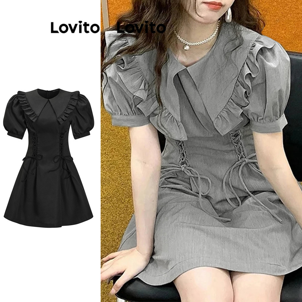 Lovito ชุดเดรสลำลอง ผูกด้านหน้า สีพื้น สำหรับผู้หญิง รุ่น LNA13098 (หลากสี)
