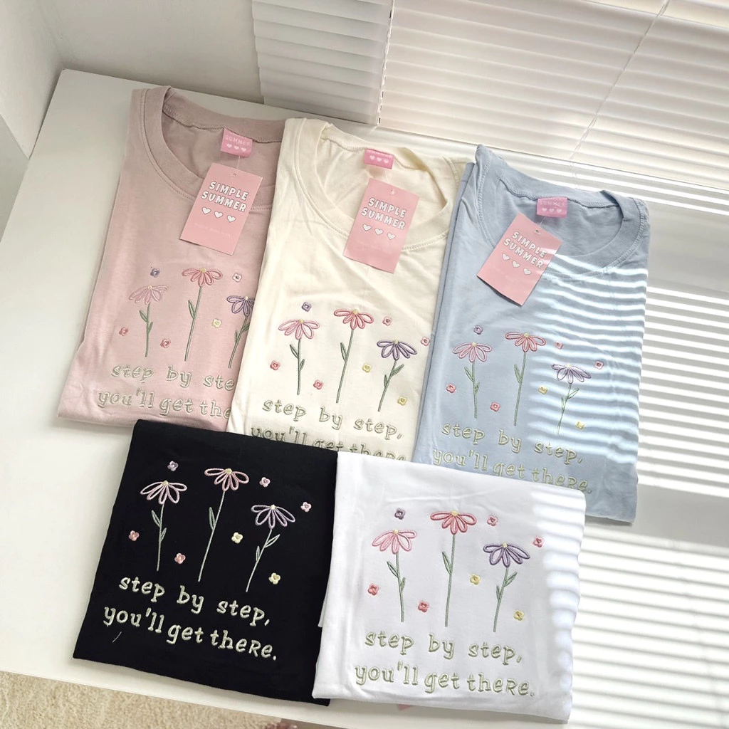 COD✅ (ส่งจากกรุงเทพ)BOOM Shop Flower step by step เสื้อโอเวอร์ไซต์ oversize เสื้อยืดผ้าคอตตอน cotton