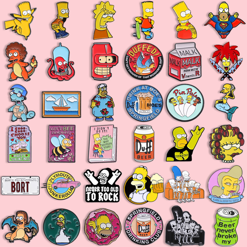 42 รูปแบบ Simpsons Animation Series เข็มกลัดเคลือบแฟชั่นเสื้อผ้าอุปกรณ์เสริมอาหารกระเป๋าเป้สะพายหลัง Badge ของขวัญเครื่องประดับ