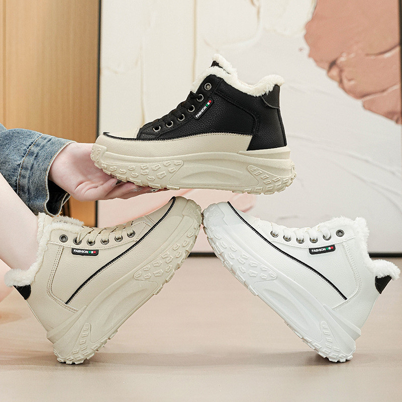 ขายร้อนขนแกะซับ Daddy รองเท้าผู้หญิง 2025 ฤดูใบไม้ร่วงฤดูหนาวหนา Soled All-Match Soft-Soled High-Top Influencer กีฬารองเท้าผู้หญิง Q038