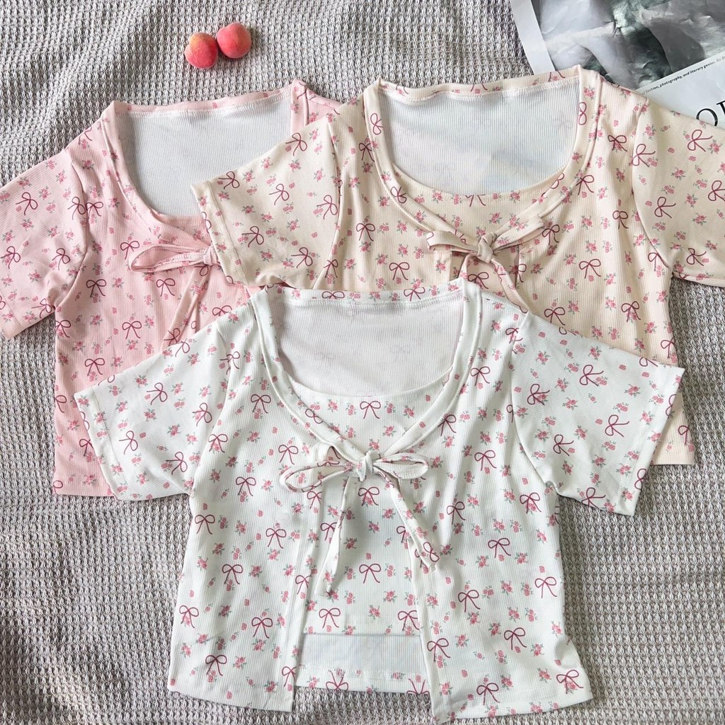 Fleurladyz.เสื้อคลุมแขนสั้น มีซับในเย็บติด ลายน่ารัก ผู้หญิง
