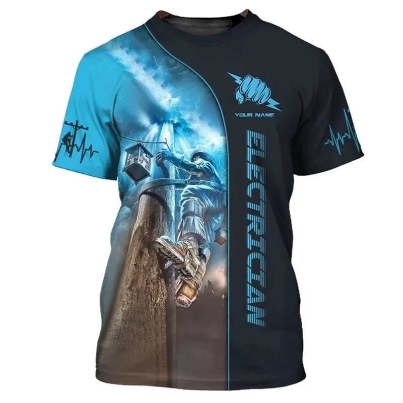 เสื้อยืดแขนสั้นคอกลมพิมพ์ลายเต็มตัวช่างไฟฟ้า ขนาดใหญ่ คอสเพลย์