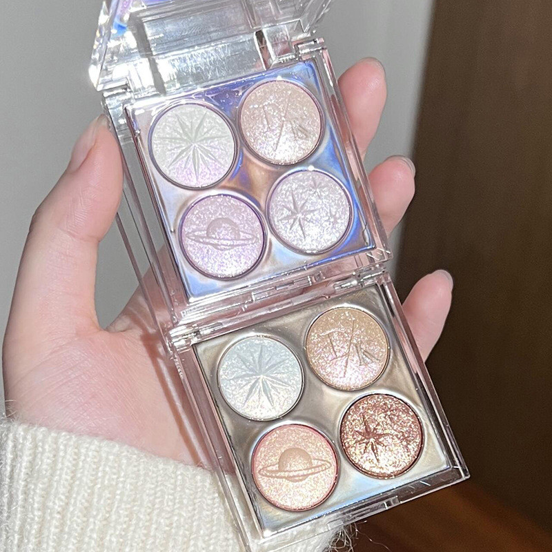 DIKALU อายแชโดว์ สี่สี ไฮไลท์ เพชรม่วง อายแชโดว์กลิตเตอร์ละเอียด